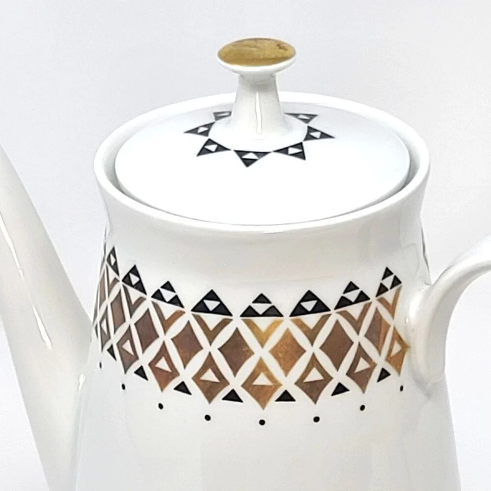 Vintage Mid Century German Porcelain Coffee Pot Lettin Gold Geometric 9